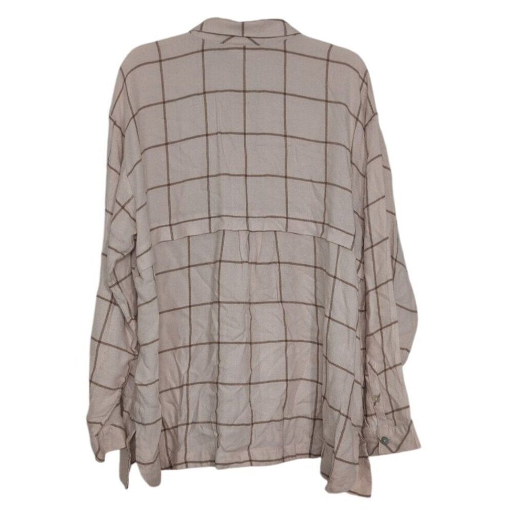 J Jill Windowpane Check Shirt Womens Petite Size Large Beige Check Button Front - Picture 7 of 9